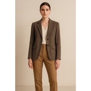 Vintage Sônia Bogner Wool Blazer Carlo Barbera Brown Herringbone 14 Silk 44 XL